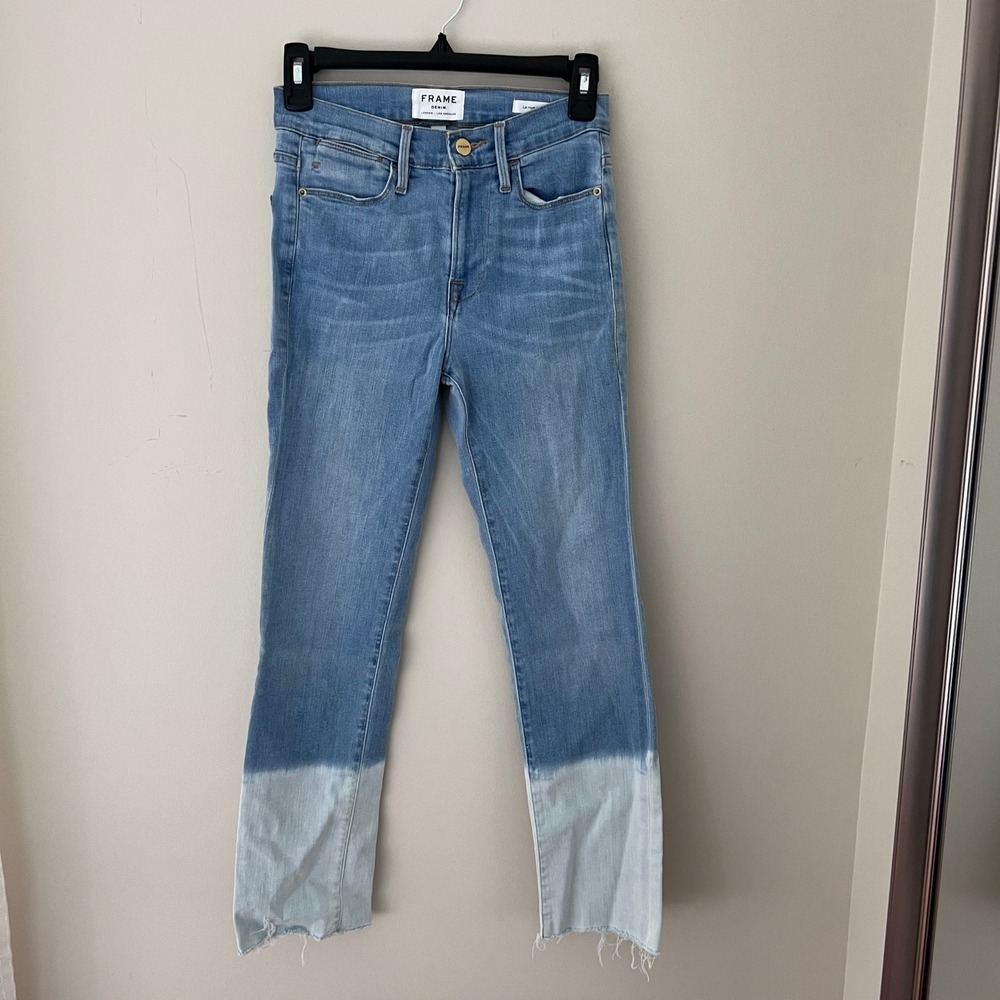 FRAME Denim Le High Straight Leg Jeans Light Wash Dip‎ Dye Women's Size 25
